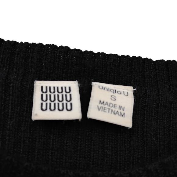 Uniqlo U Collection Wool Sweater Top Size Small Black Long Sleeve Ribbed Knit - Picture 7 of 8